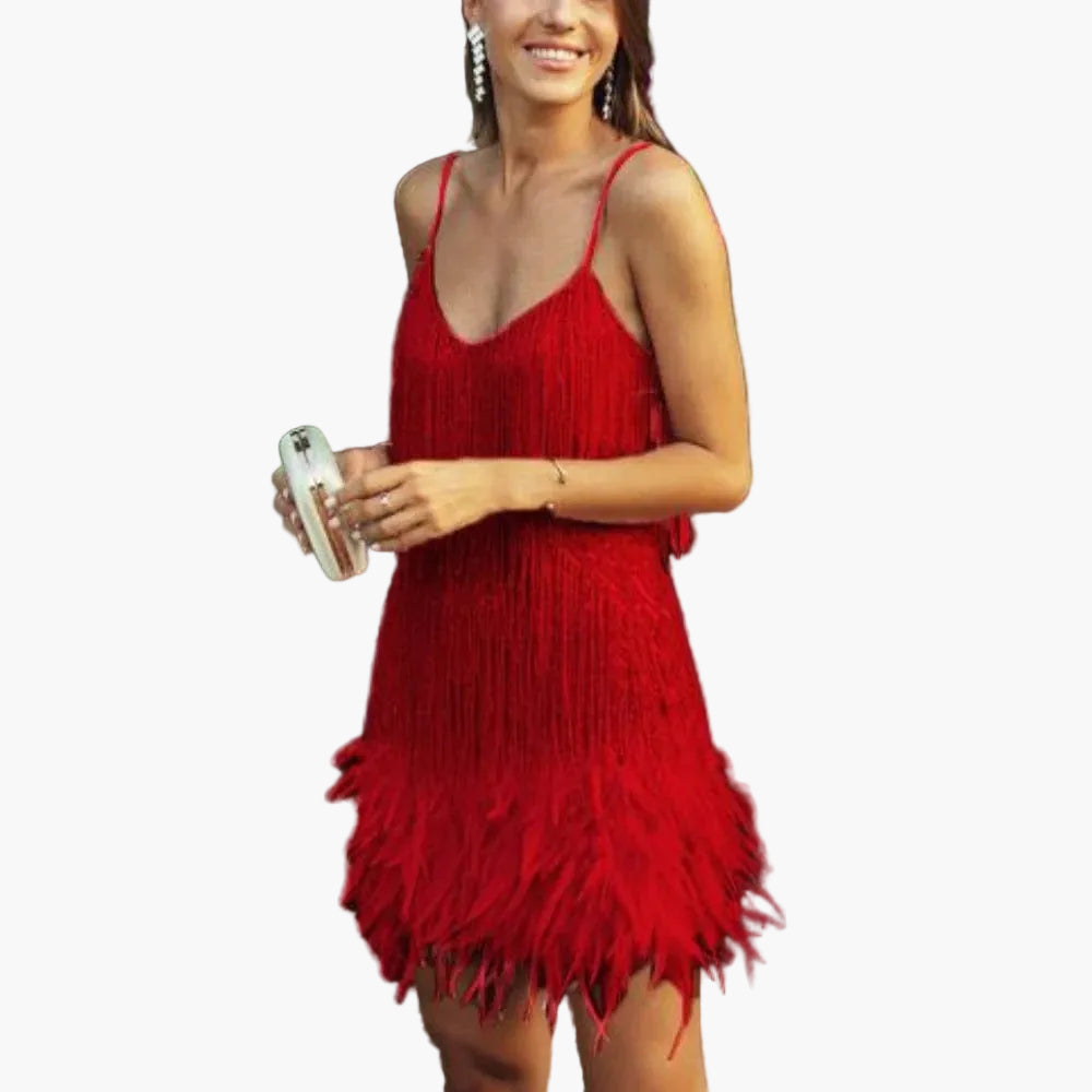 Damen Cocktailkleid mit Fransen und Federn – Elegantes Partykleid im 20er-Jahre-Stil für besondere Anlässe