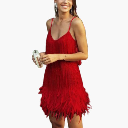 Damen Cocktailkleid mit Fransen und Federn – Elegantes Partykleid im 20er-Jahre-Stil für besondere Anlässe
