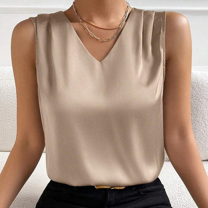Damen Elegante Ärmellose Bluse mit V-Ausschnitt – Perfekt für Büro & Alltag