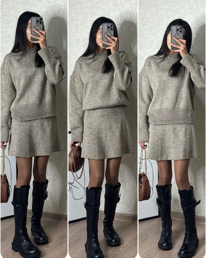 Damen Strickset – Modisches Herbst-Winter Outfit mit Pullover und Rock, Elegant & Bequem