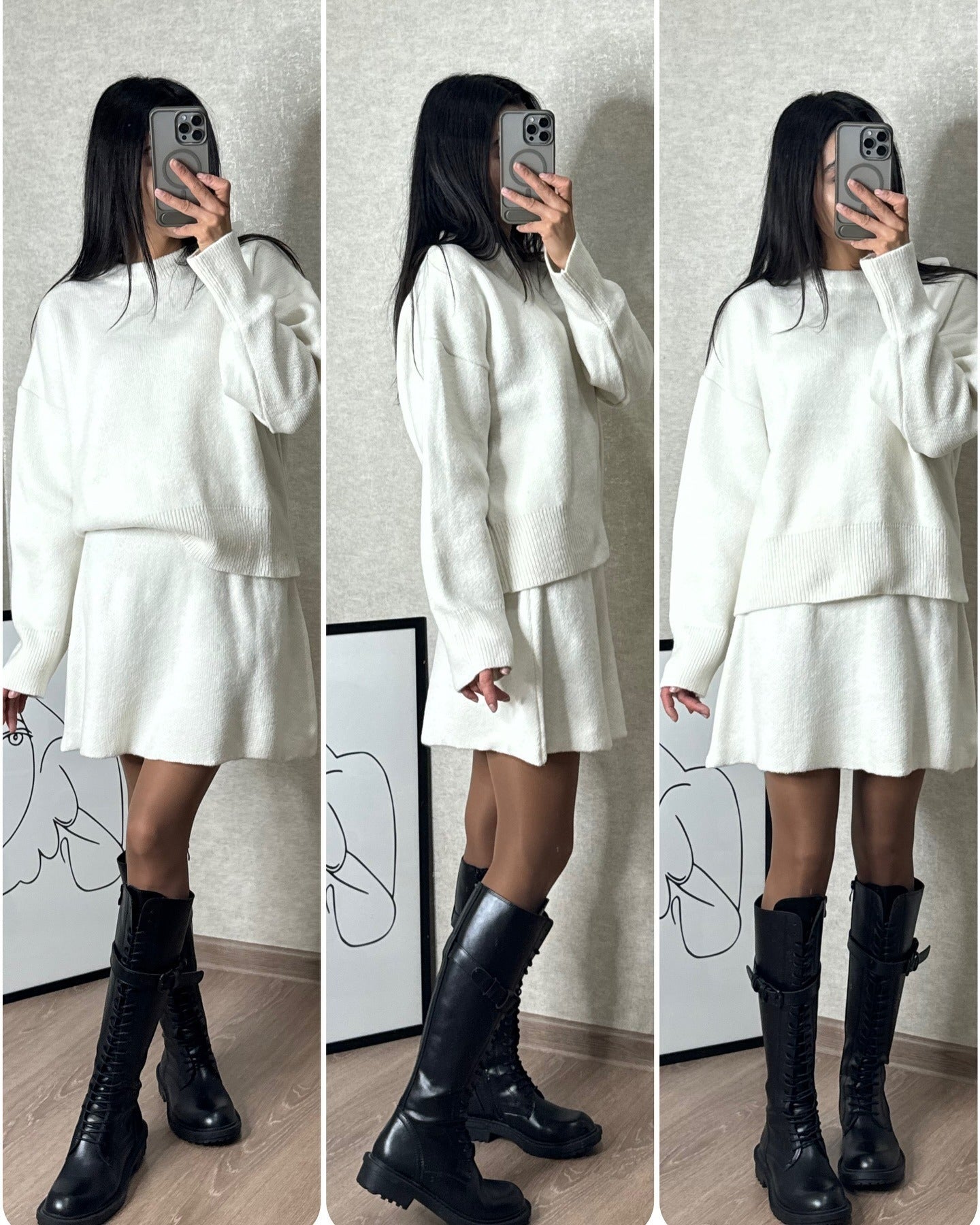 Damen Strickset – Modisches Herbst-Winter Outfit mit Pullover und Rock, Elegant & Bequem