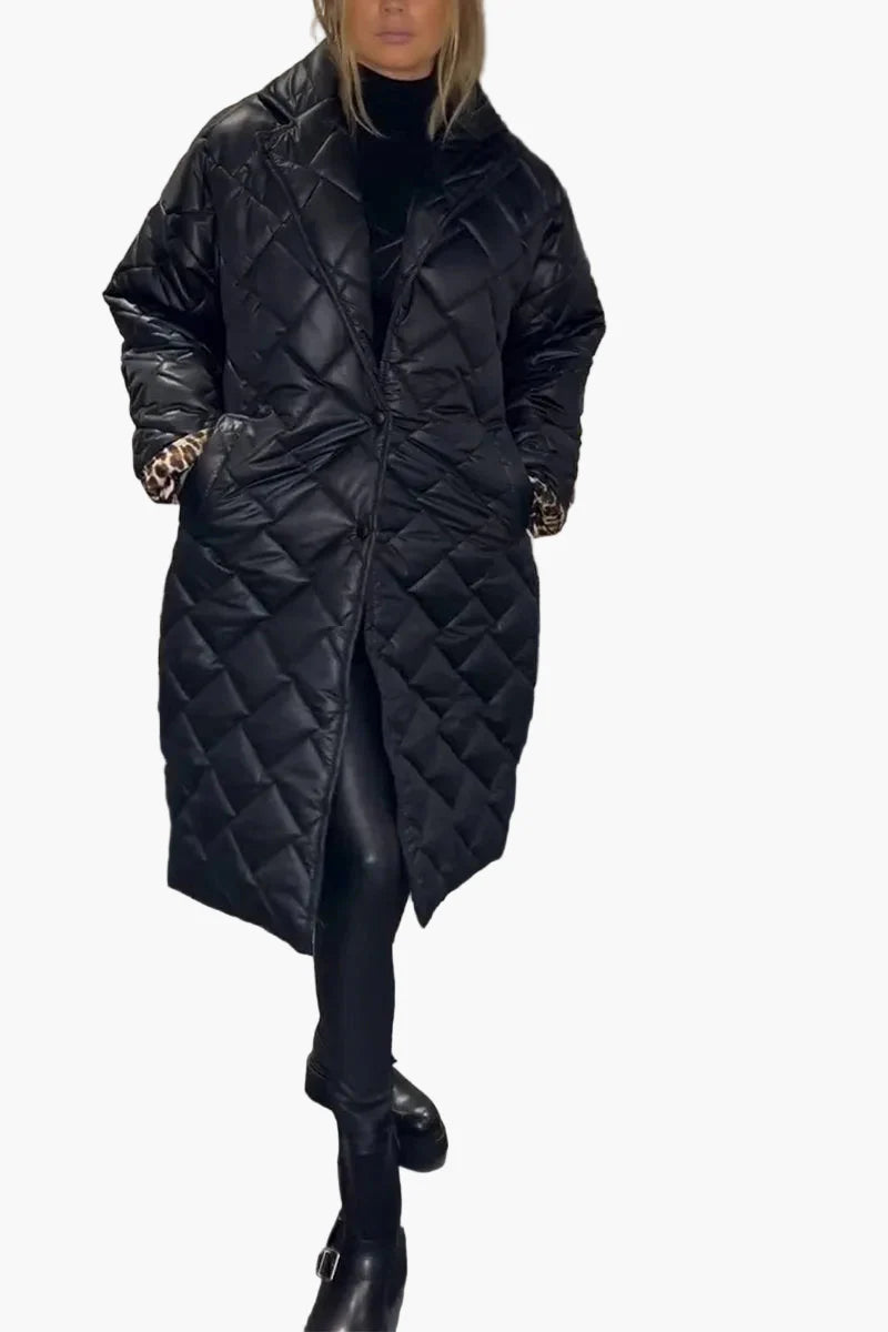Damen Steppmantel mit Leopardenfutter – Eleganter Wintermantel für Alltag & Freizeit