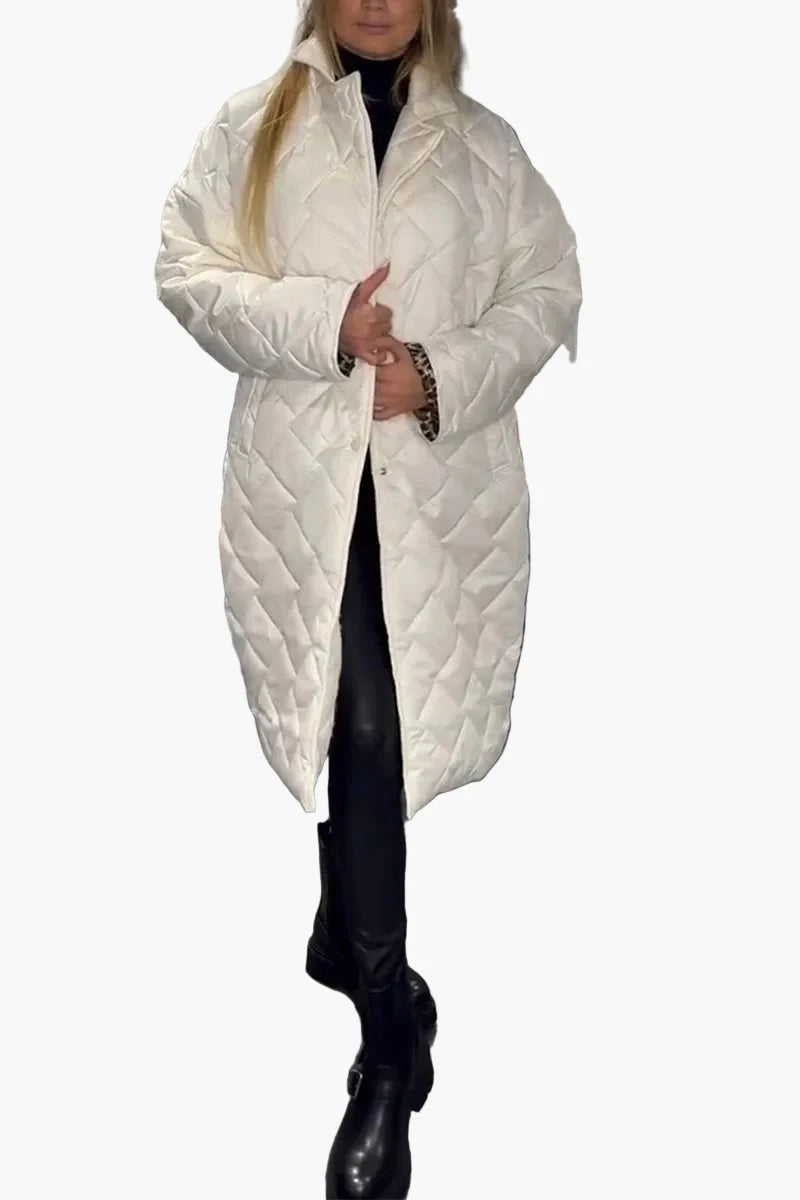 Damen Steppmantel mit Leopardenfutter – Eleganter Wintermantel für Alltag & Freizeit