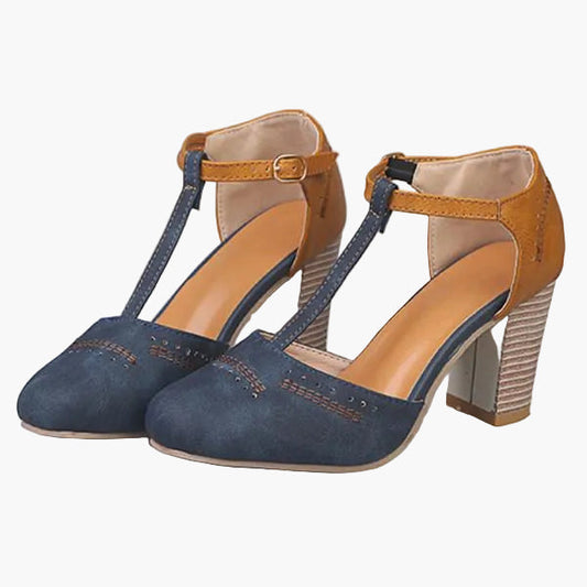 Damen Komfort High Heels mit T-Riemen und Blockabsatz – Elegante Alltagsschuhe für Beruf und Freizeit