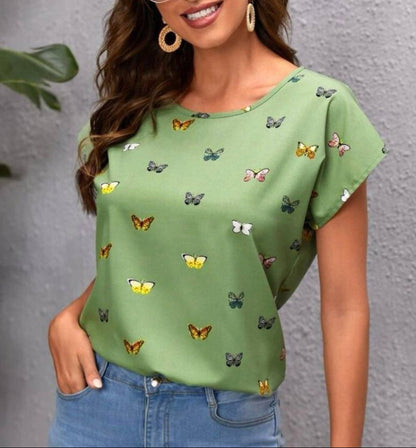 Damen Schmetterlingsprint Bluse – Modisches Sommer Top für Alltag & Freizeit