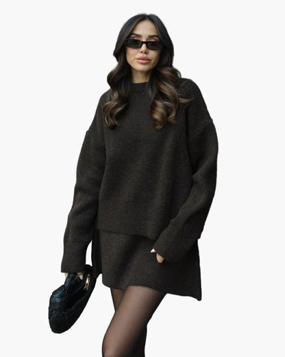 Damen Strickset – Modisches Herbst-Winter Outfit mit Pullover und Rock, Elegant & Bequem