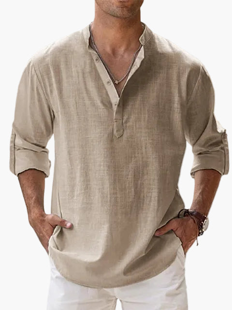 Herren Veganes Leinen Henley Shirt – Lässiges Langarm Sommerhemd für Freizeit & Urlaub