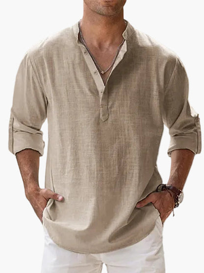 Herren Veganes Leinen Henley Shirt – Lässiges Langarm Sommerhemd für Freizeit & Urlaub