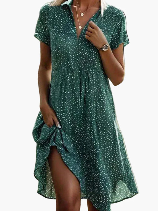 Damen Hemdblusenkleid Kurzarm Freizeitkleid für Alltag und Büro