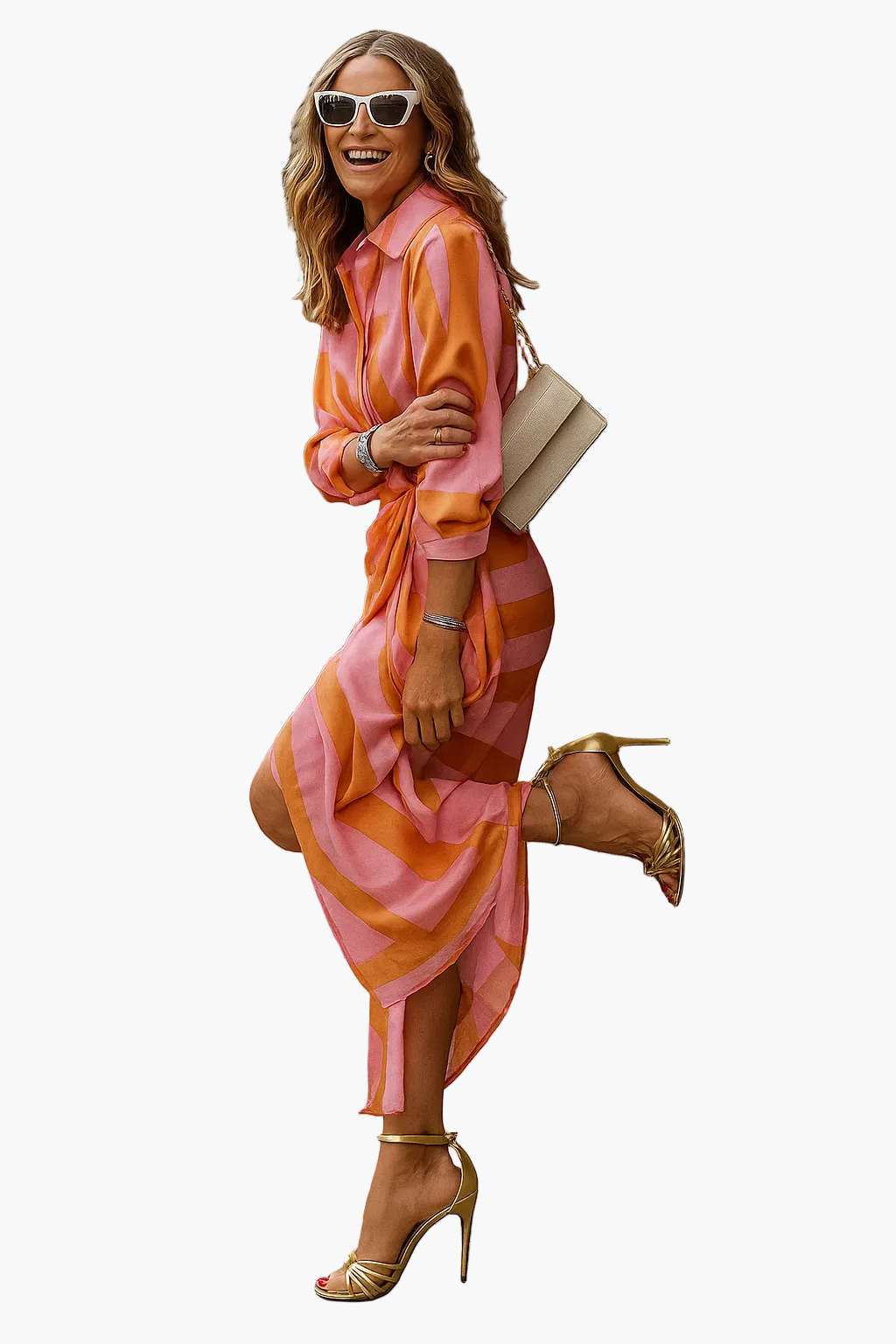 Damen Wickelkleid Midi – Elegantes Büro- und Freizeitkleid mit modernem Streifenmuster