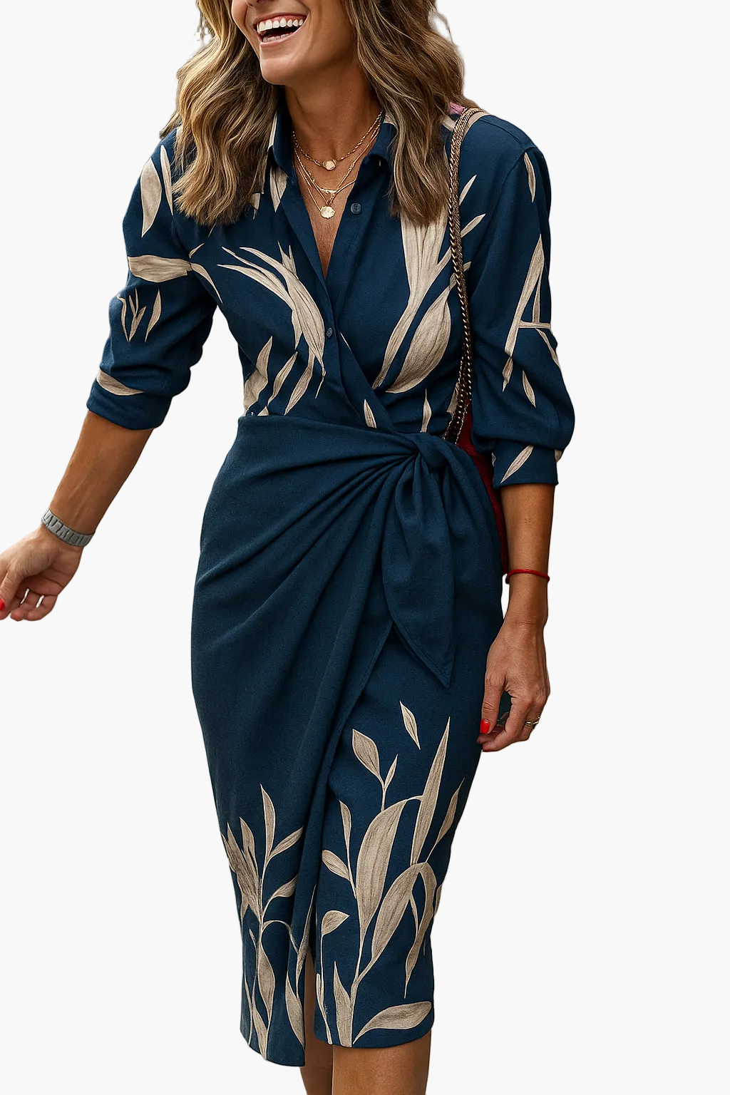 Damen Wickelkleid Midi – Elegantes Büro- und Freizeitkleid mit modernem Streifenmuster