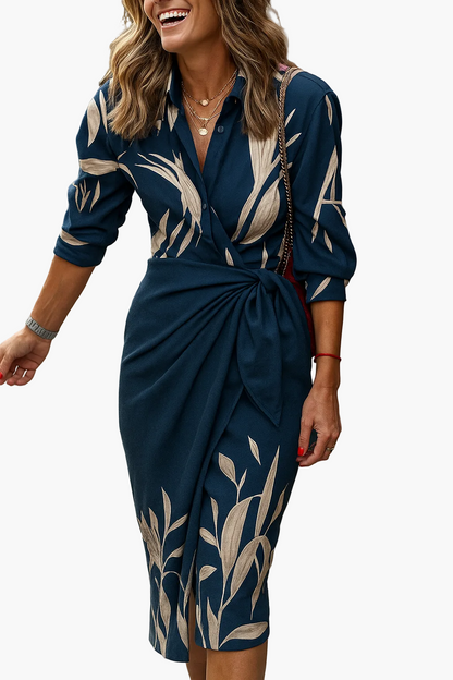 Damen Wickelkleid Midi – Elegantes Büro- und Freizeitkleid mit modernem Streifenmuster