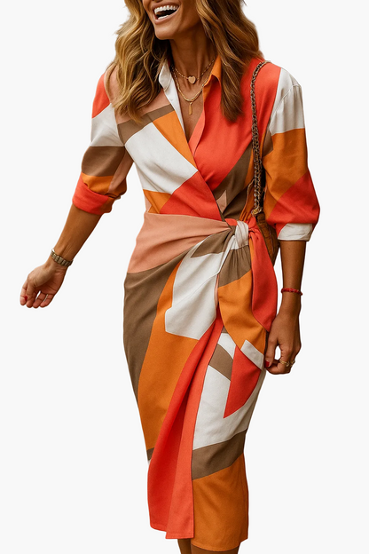 Damen Wickelkleid Midi – Elegantes Büro- und Freizeitkleid mit modernem Streifenmuster