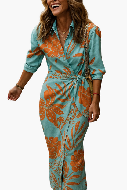 Damen Wickelkleid Midi – Elegantes Büro- und Freizeitkleid mit modernem Streifenmuster