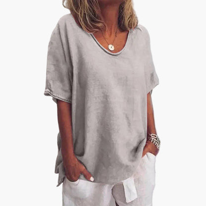 Damen Sommer Oversize Bluse – Lockeres Freizeitshirt mit V-Ausschnitt, Kurzarm, Ideal für Alltag & Urlaub