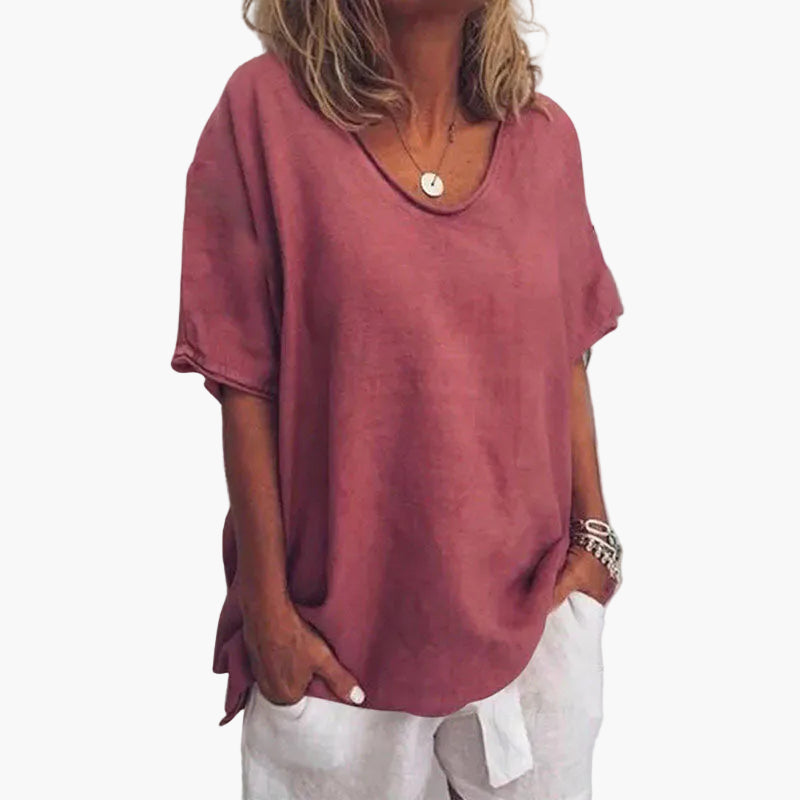 Damen Sommer Oversize Bluse – Lockeres Freizeitshirt mit V-Ausschnitt, Kurzarm, Ideal für Alltag & Urlaub