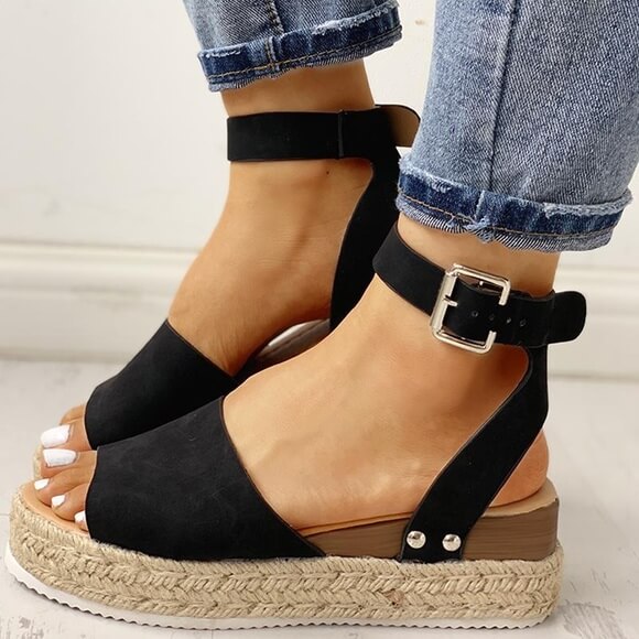 Damen Plateau-Sandalen mit Keilabsatz – Modische Sommerschuhe mit Knöchelriemen und Espadrille-Stil, ideal für Alltag & Urlaub