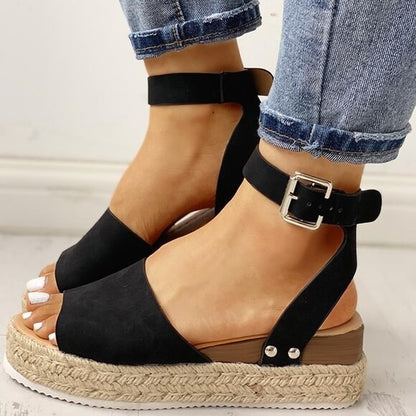 Damen Plateau-Sandalen mit Keilabsatz – Modische Sommerschuhe mit Knöchelriemen und Espadrille-Stil, ideal für Alltag & Urlaub