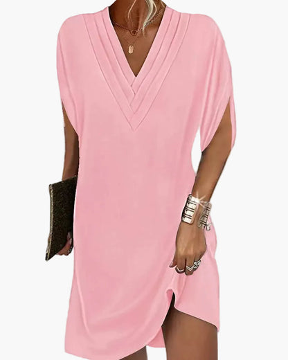 Damen Sommerkleid Elegant V-Ausschnitt Freizeitkleid mit Schlitzärmeln – Perfekt für Alltag & Events