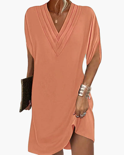 Damen Sommerkleid Elegant V-Ausschnitt Freizeitkleid mit Schlitzärmeln – Perfekt für Alltag & Events