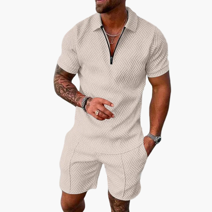 Herren Sommer Set mit Reißverschluss-Poloshirt und Shorts – Modischer Freizeit-Look für Alltag & Urlaub