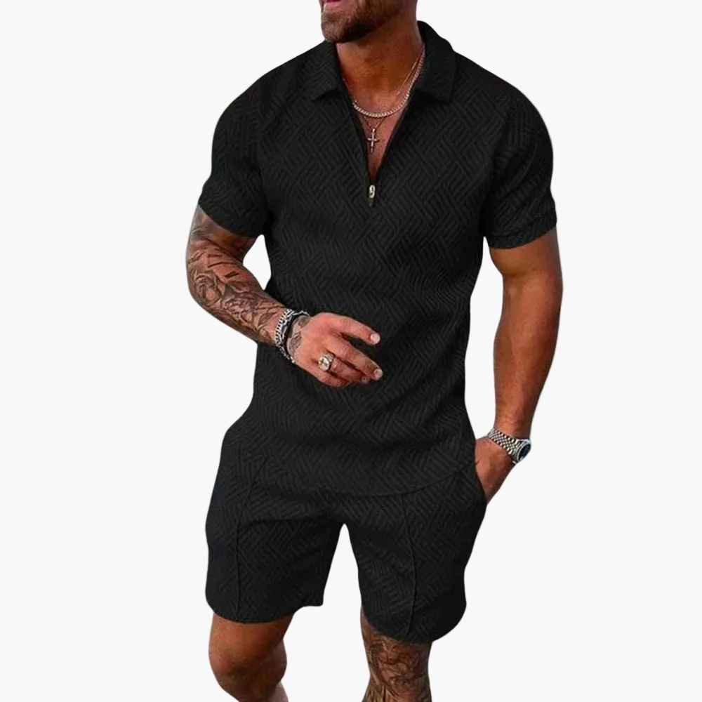Herren Sommer Set mit Reißverschluss-Poloshirt und Shorts – Modischer Freizeit-Look für Alltag & Urlaub