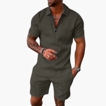 Herren Sommer Set mit Reißverschluss-Poloshirt und Shorts – Modischer Freizeit-Look für Alltag & Urlaub