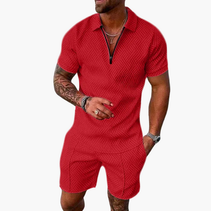 Herren Sommer Set mit Reißverschluss-Poloshirt und Shorts – Modischer Freizeit-Look für Alltag & Urlaub