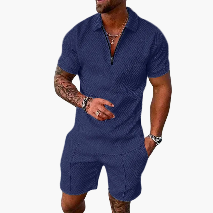 Herren Sommer Set mit Reißverschluss-Poloshirt und Shorts – Modischer Freizeit-Look für Alltag & Urlaub
