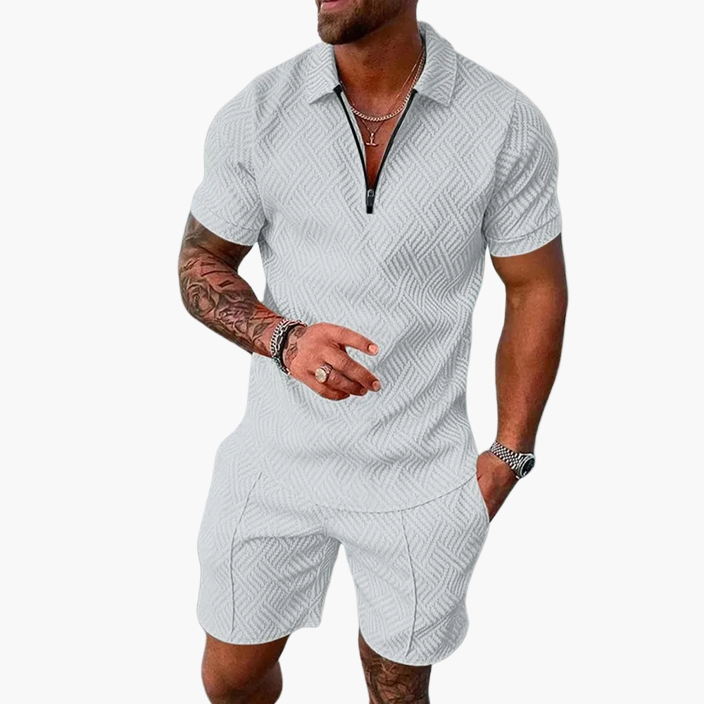 Herren Sommer Set mit Reißverschluss-Poloshirt und Shorts – Modischer Freizeit-Look für Alltag & Urlaub