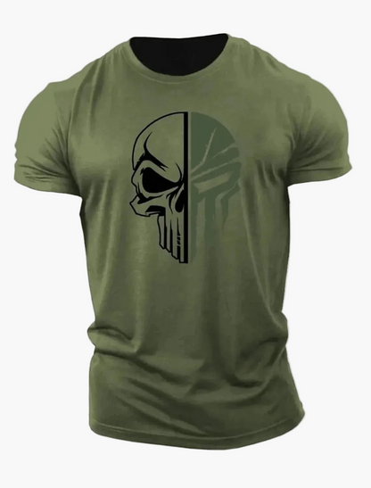 Herren T-Shirt mit Totenkopf Military Design – 3D Print, Oversized, Sport & Freizeit