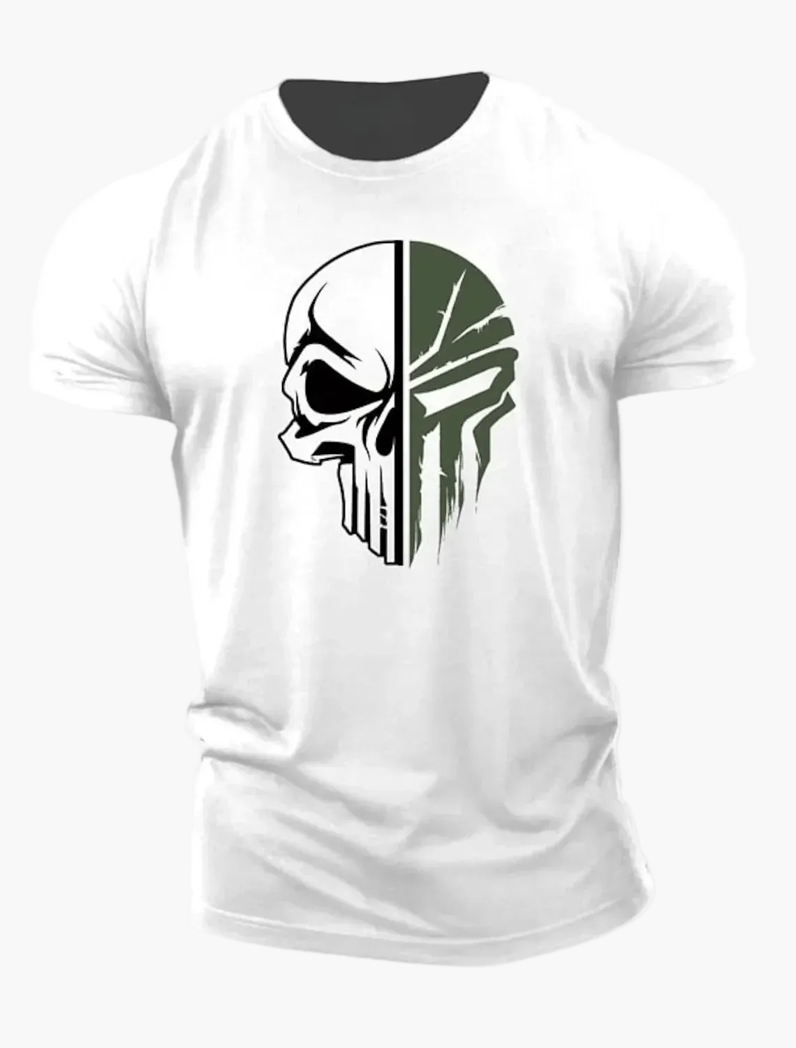 Herren T-Shirt mit Totenkopf Military Design – 3D Print, Oversized, Sport & Freizeit
