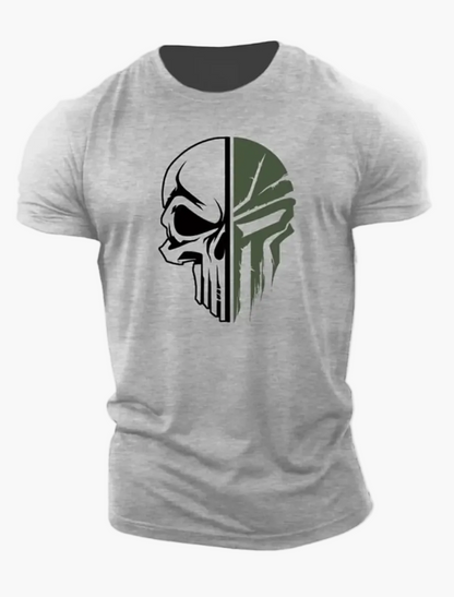 Herren T-Shirt mit Totenkopf Military Design – 3D Print, Oversized, Sport & Freizeit