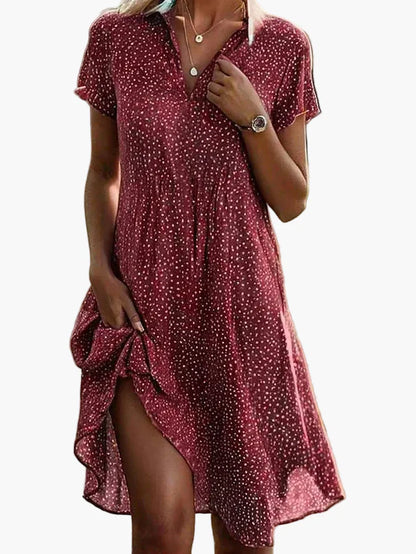 Damen Hemdblusenkleid Kurzarm Freizeitkleid für Alltag und Büro