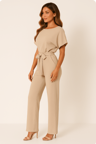 Damen Jumpsuit mit Bindegürtel – Eleganter Overall für Alltag und besondere Anlässe