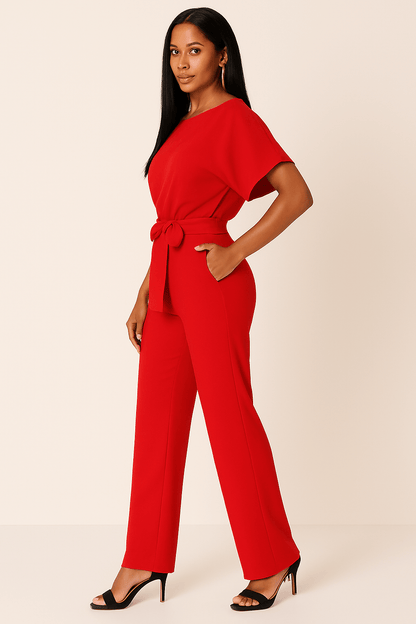 Damen Jumpsuit mit Bindegürtel – Eleganter Overall für Alltag und besondere Anlässe