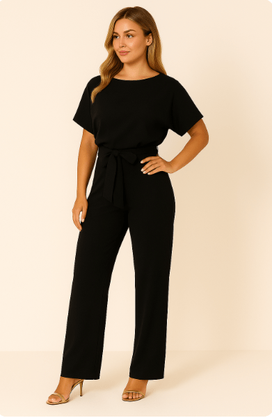 Damen Jumpsuit mit Bindegürtel – Eleganter Overall für Alltag und besondere Anlässe