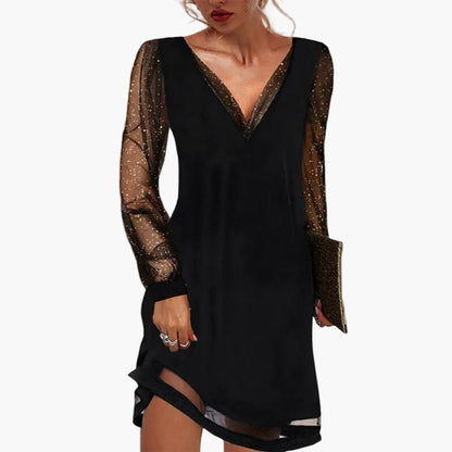 Damen Abendkleid Elegant mit Transparenten Ärmeln – Festliches Cocktailkleid für besondere Anlässe