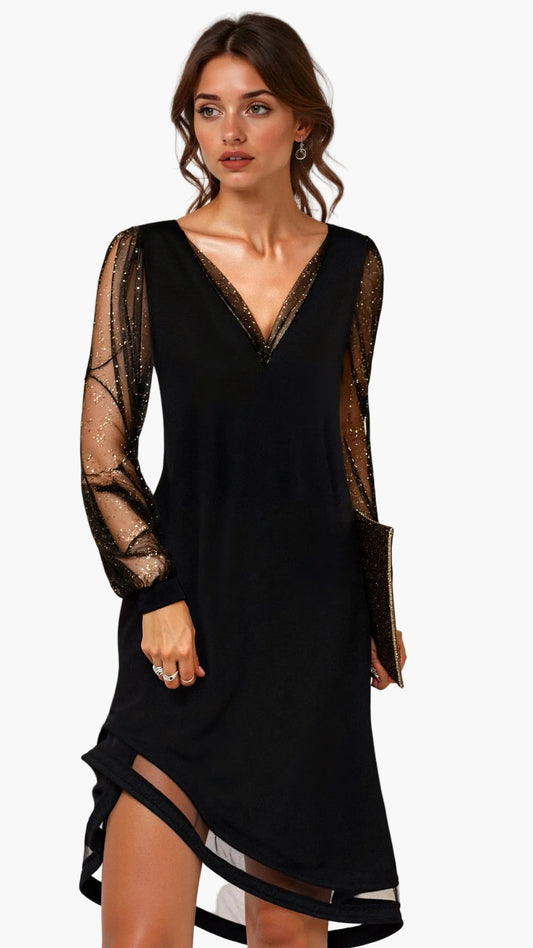 Damen Abendkleid Elegant mit Transparenten Ärmeln – Festliches Cocktailkleid für besondere Anlässe