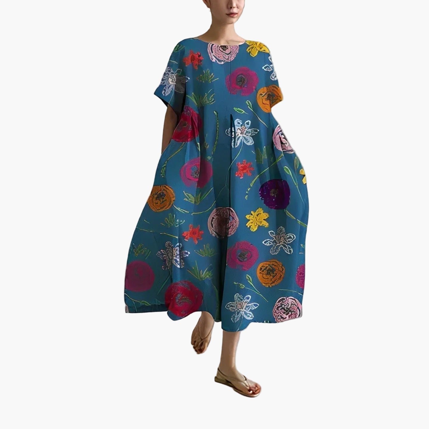 Damen Oversize Sommerkleid mit Blumenmuster – Freizeit Boho Look, Komfort & Style