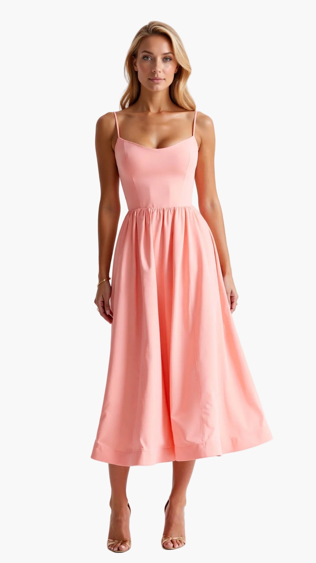 Damen Midikleid mit Spaghettiträgern – Elegantes Sommerkleid für Alltag & Feste