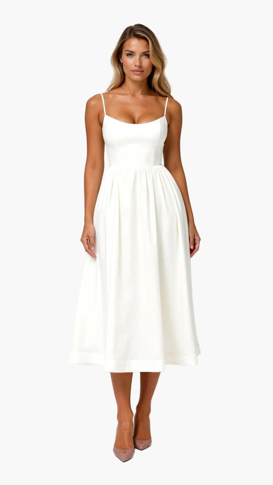 Damen Midikleid mit Spaghettiträgern – Elegantes Sommerkleid für Alltag & Feste