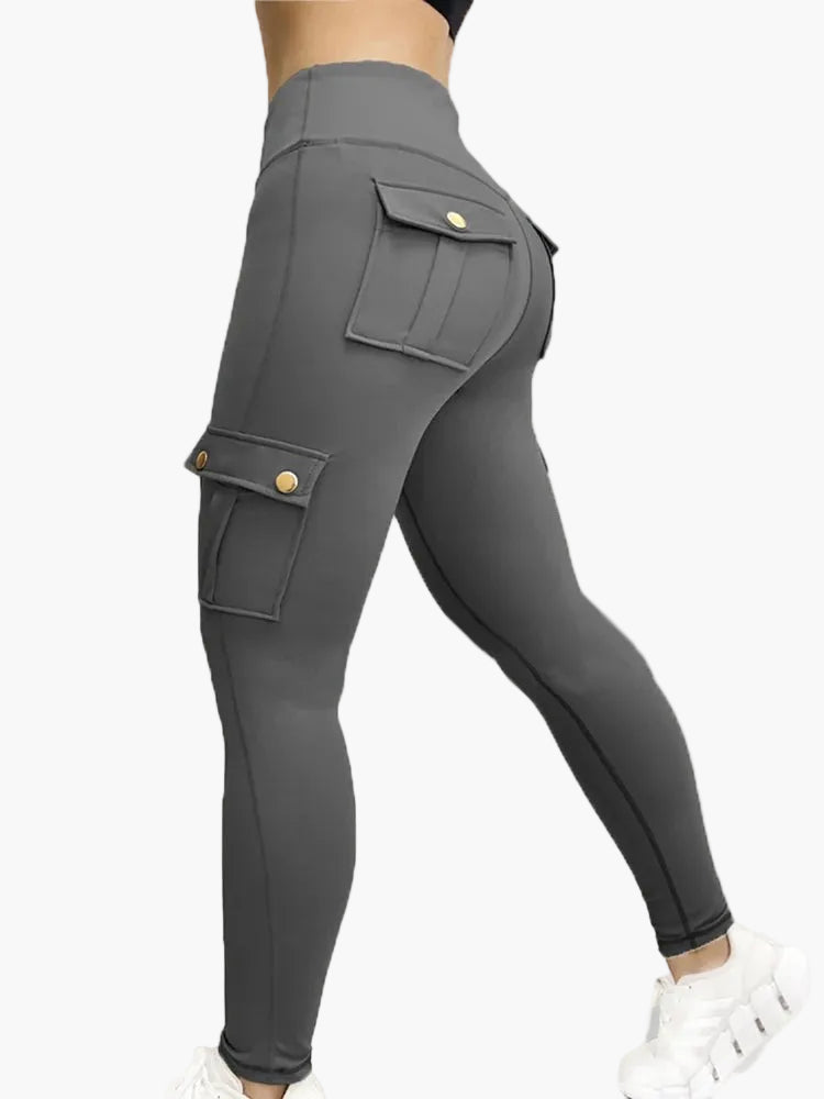 Damen Cargo Fitness Leggings – Sportliche High-Waist Trainingshose mit Taschen und figurformender Passform