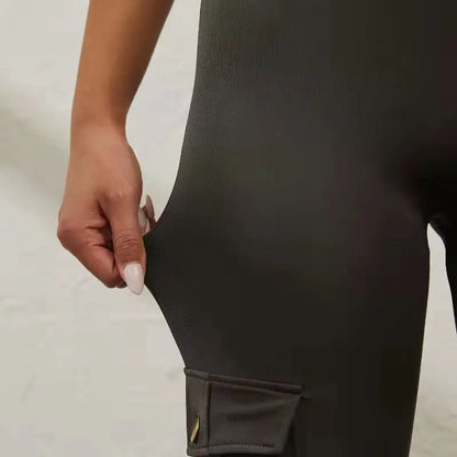 Damen Cargo Fitness Leggings – Sportliche High-Waist Trainingshose mit Taschen und figurformender Passform