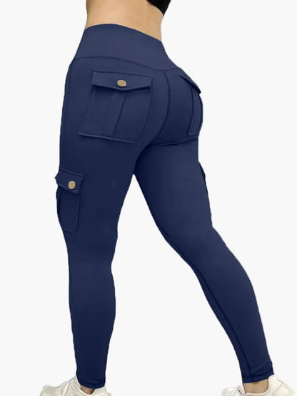 Damen Cargo Fitness Leggings – Sportliche High-Waist Trainingshose mit Taschen und figurformender Passform