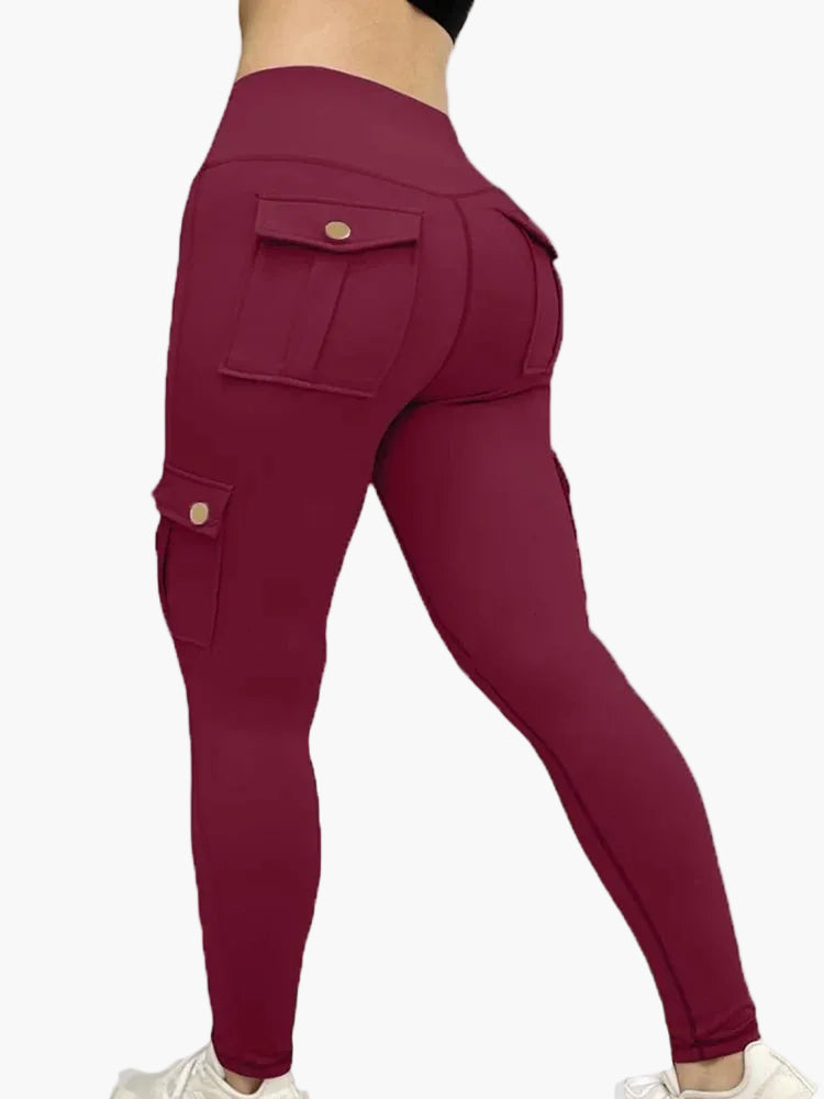 Damen Cargo Fitness Leggings – Sportliche High-Waist Trainingshose mit Taschen und figurformender Passform