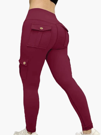 Damen Cargo Fitness Leggings – Sportliche High-Waist Trainingshose mit Taschen und figurformender Passform