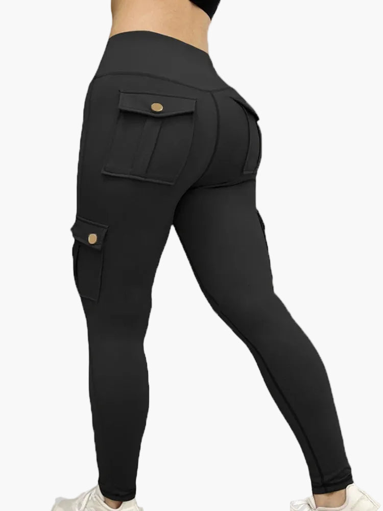 Damen Cargo Fitness Leggings – Sportliche High-Waist Trainingshose mit Taschen und figurformender Passform