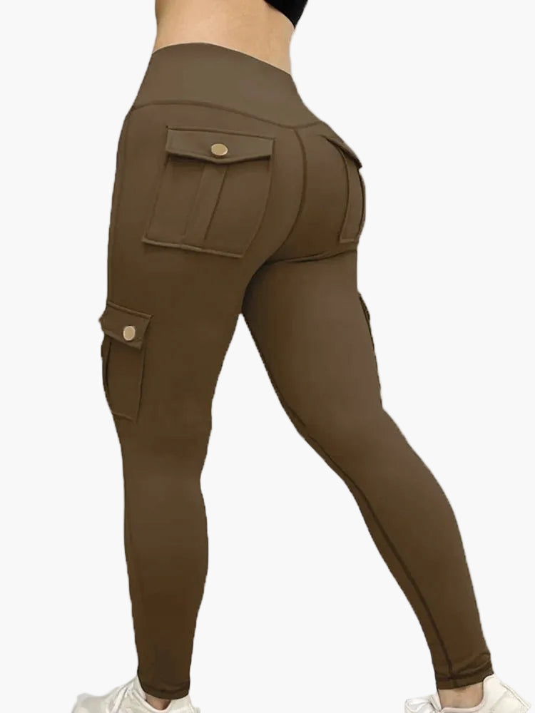 Damen Cargo Fitness Leggings – Sportliche High-Waist Trainingshose mit Taschen und figurformender Passform