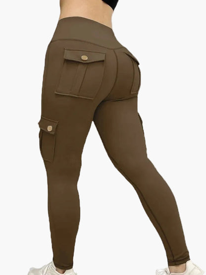 Damen Cargo Fitness Leggings – Sportliche High-Waist Trainingshose mit Taschen und figurformender Passform